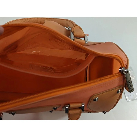 Besso Designer Leather Handbag Orange Purse Silver Stud ID Tag Style No. 2494 - Picture 9 of 10